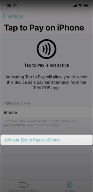 Setting up tap to pay - activate tap to pay