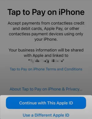 Setting up tap to pay - connect to Apple ID